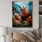 Teal Brown Marine Animals Curious Sea - Marine Animals Wall Decor