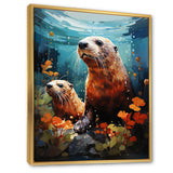 Teal Brown Marine Animals Curious Sea - Marine Animals Wall Decor
