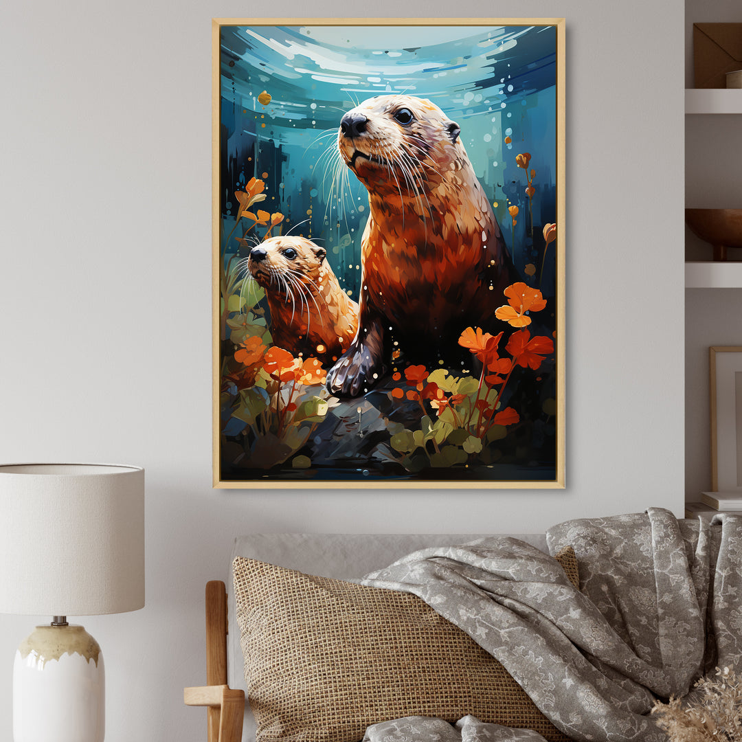 Teal Brown Marine Animals Curious Sea - Marine Animals Wall Decor