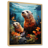 Teal Brown Marine Animals Curious Sea - Marine Animals Wall Decor
