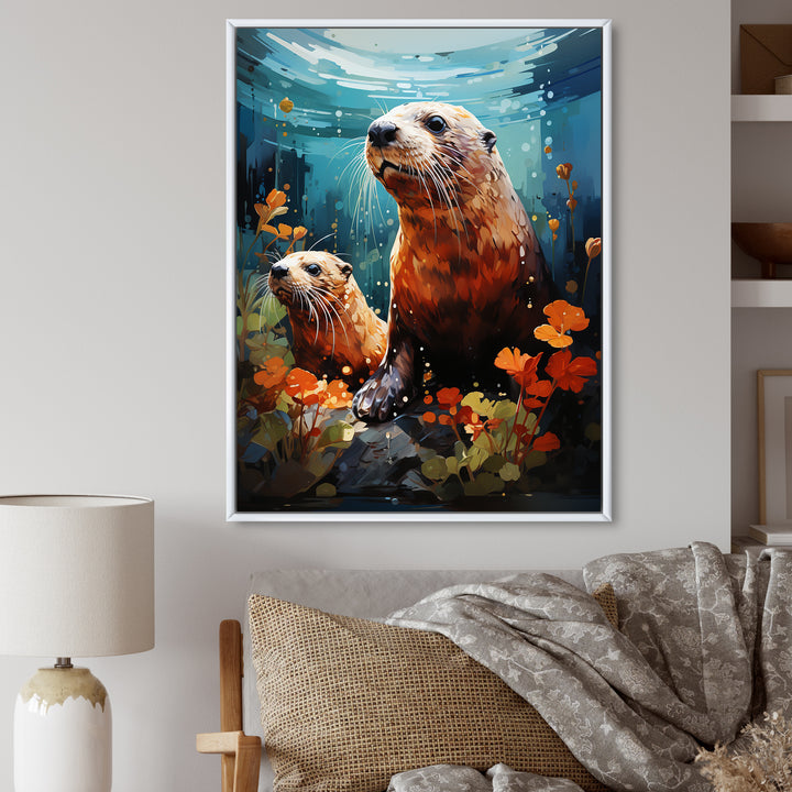 Teal Brown Marine Animals Curious Sea - Marine Animals Wall Decor