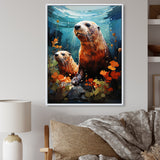 Teal Brown Marine Animals Curious Sea - Marine Animals Wall Decor