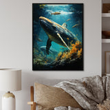 Teal Yellow Marine Animals Graceful Giants - Teal Marine Animals Wall Art