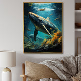 Teal Yellow Marine Animals Graceful Giants - Teal Marine Animals Wall Art
