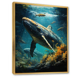 Teal Yellow Marine Animals Graceful Giants - Teal Marine Animals Wall Art