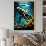 Teal Yellow Marine Animals Graceful Giants - Teal Marine Animals Wall Art