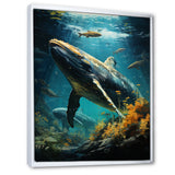 Teal Yellow Marine Animals Graceful Giants - Teal Marine Animals Wall Art