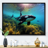 Teal Black Marine Animals Majestic Orcas - Marine Animals Home Decor Art