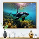 Teal Black Marine Animals Majestic Orcas - Marine Animals Home Decor Art