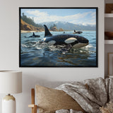 Black White Marine Animals Majestic Orcas - Marine Animals Living Room Wall Art