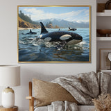 Black White Marine Animals Majestic Orcas - Marine Animals Living Room Wall Art
