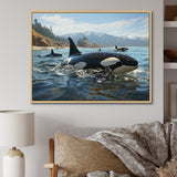 Black White Marine Animals Majestic Orcas - Marine Animals Living Room Wall Art