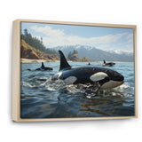 Black White Marine Animals Majestic Orcas - Marine Animals Living Room Wall Art