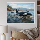 Black White Marine Animals Majestic Orcas - Marine Animals Living Room Wall Art