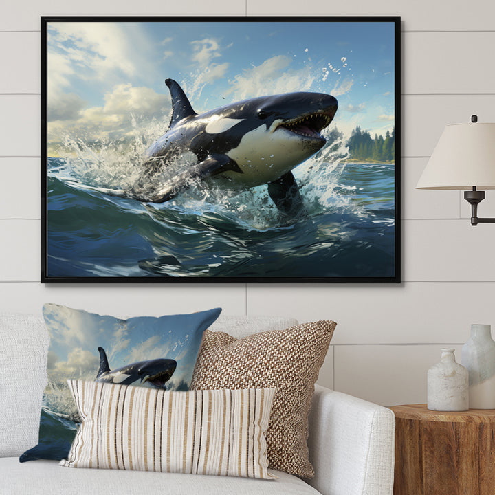 White Black Marine Animals Majestic Orcas - Marine Animals Bedroom Wall Art