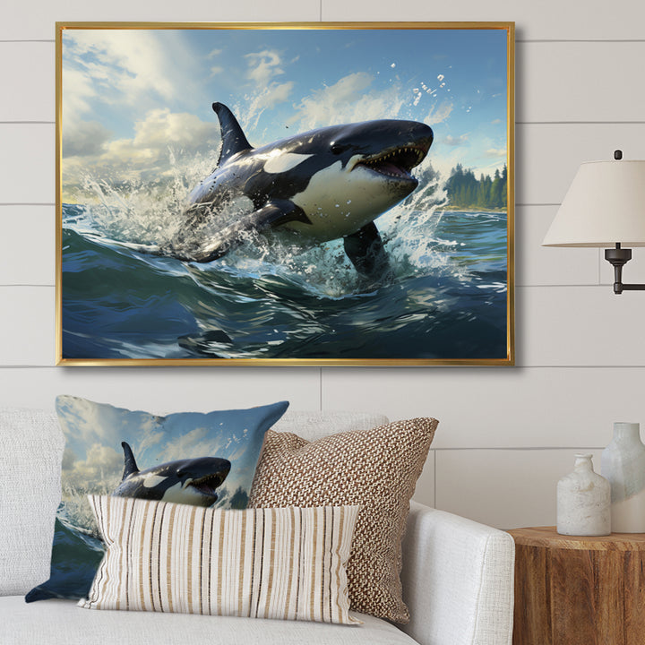 White Black Marine Animals Majestic Orcas - Marine Animals Bedroom Wall Art