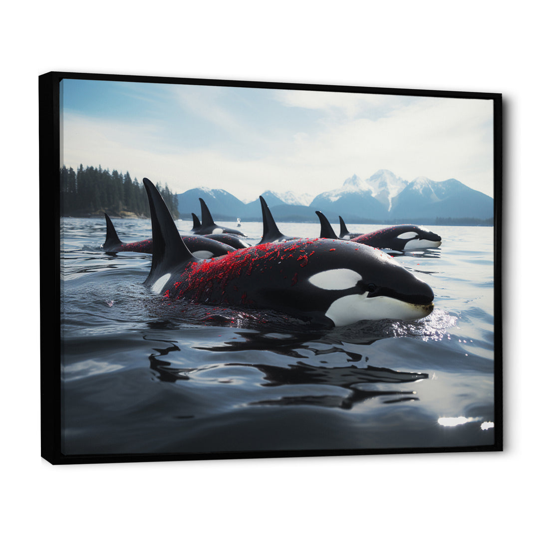 Black Red Marine Animals Majestic Orcas - Marine Animals Canvas Wall Art