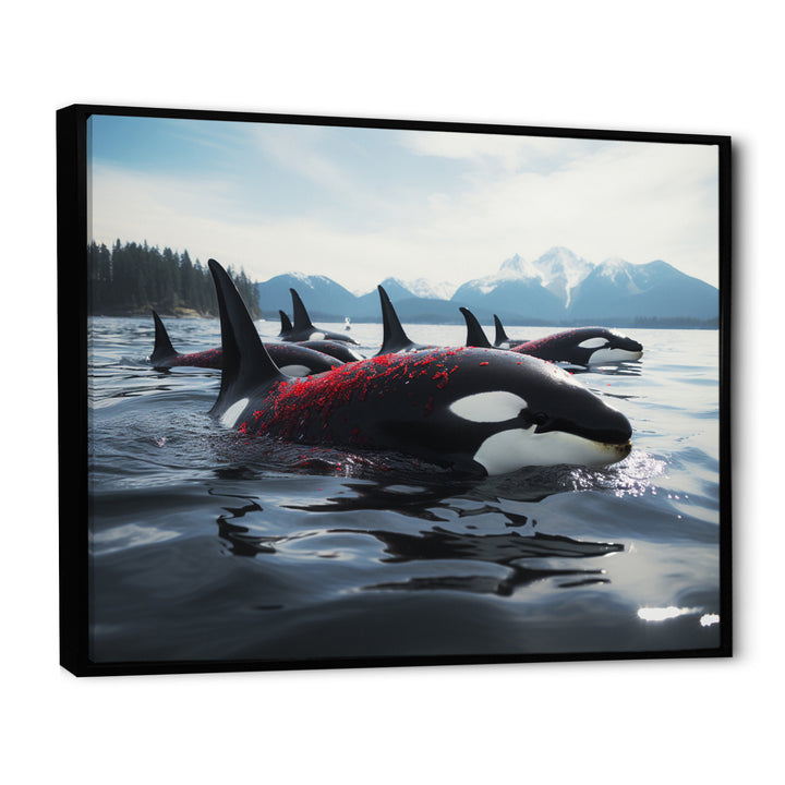 Black Red Marine Animals Majestic Orcas - Marine Animals Canvas Wall Art