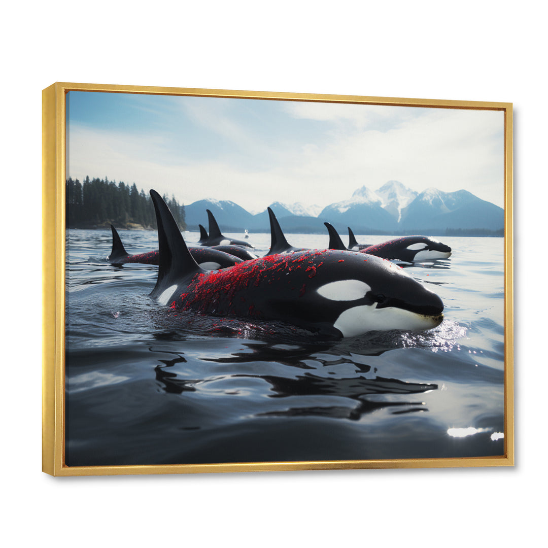 Black Red Marine Animals Majestic Orcas - Marine Animals Canvas Wall Art