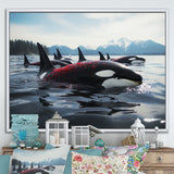 Black Red Marine Animals Majestic Orcas - Marine Animals Canvas Wall Art