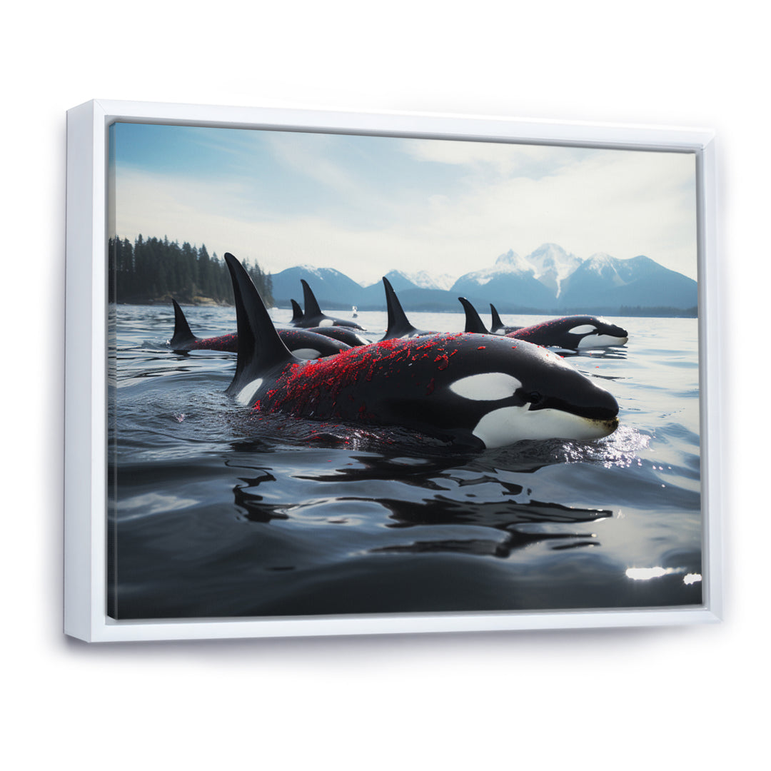 Black Red Marine Animals Majestic Orcas - Marine Animals Canvas Wall Art