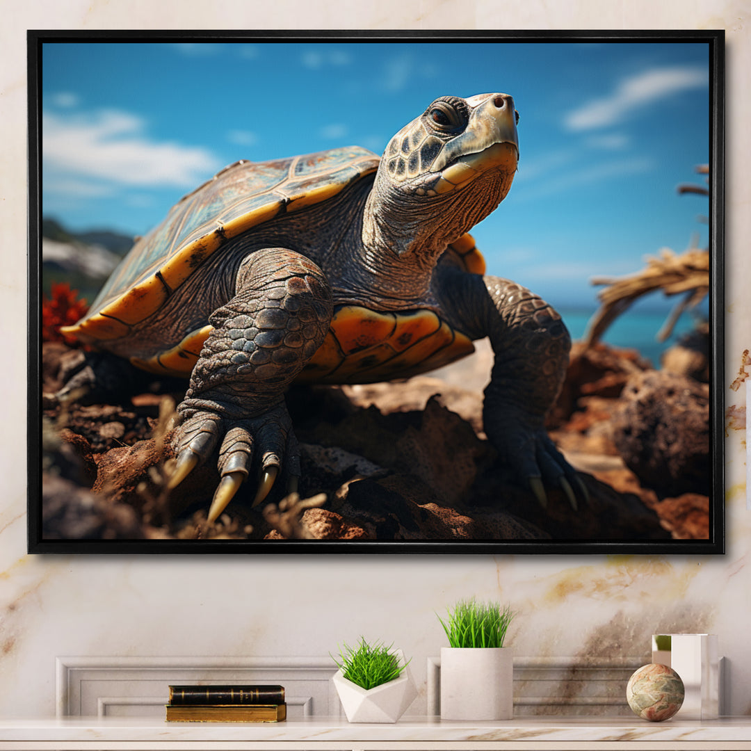 Green Blue Turtle Portrait Stunning - Marine Animals Wall Art Prints