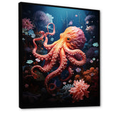 Coral Teal Octopus Dance - Marine Animals Framed Canvas Art
