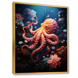 Coral Teal Octopus Dance - Marine Animals Framed Canvas Art