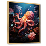 Coral Teal Octopus Dance - Marine Animals Framed Canvas Art