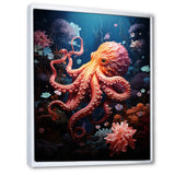 Coral Teal Octopus Dance - Marine Animals Framed Canvas Art