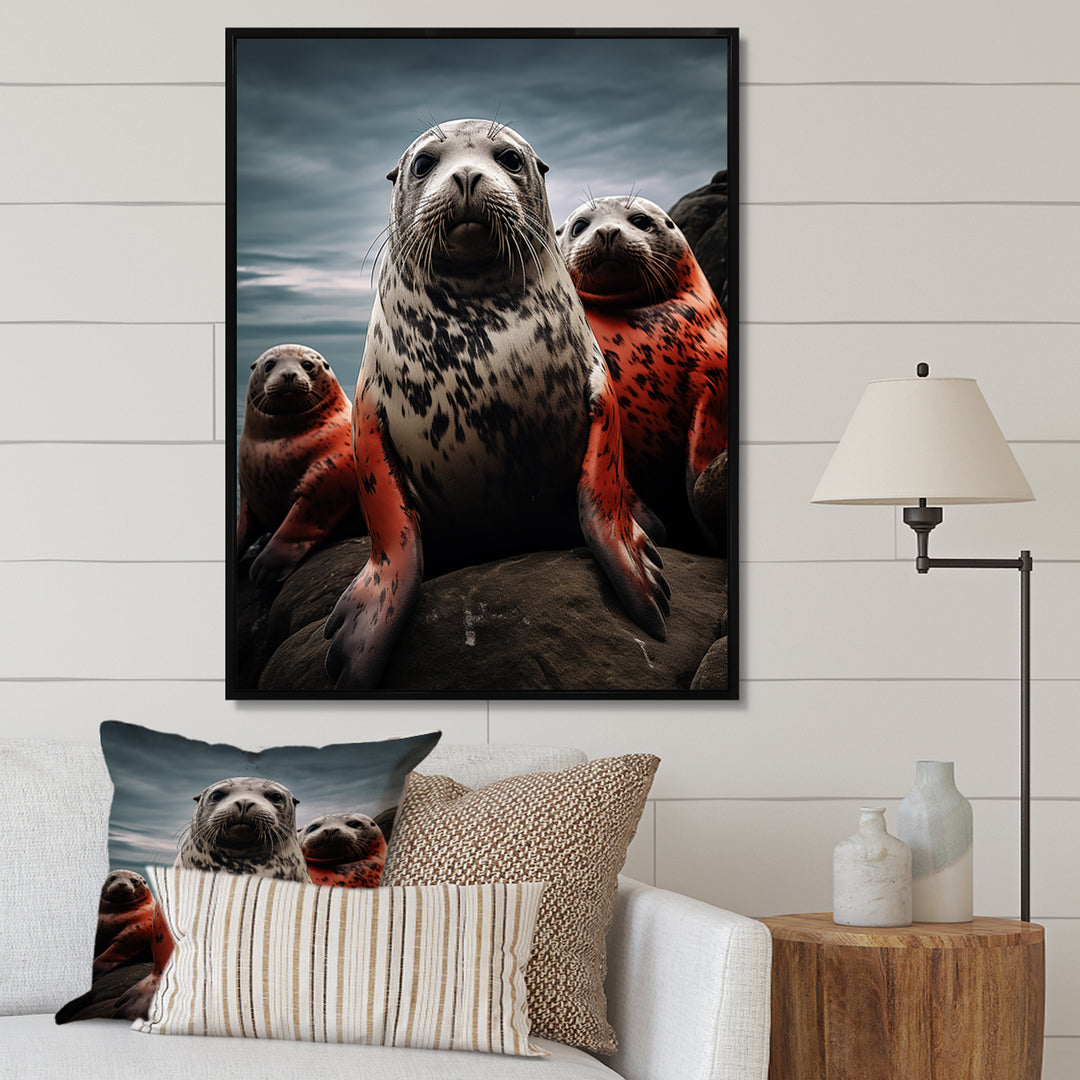 Grey Red Seal Silent Guardians - Marine Animals Large Canvas Wall Art