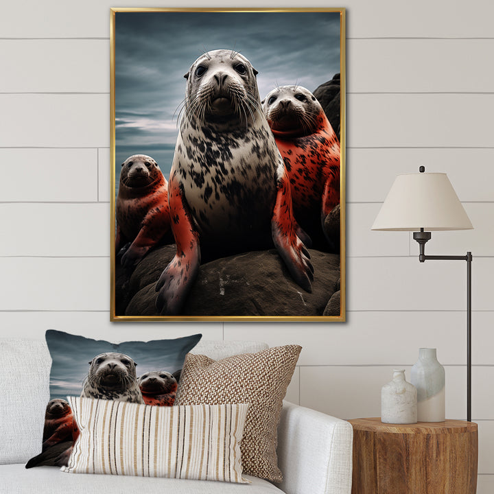 Grey Red Seal Silent Guardians - Marine Animals Large Canvas Wall Art