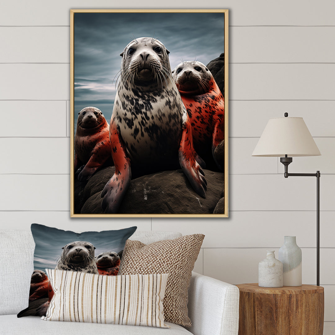 Grey Red Seal Silent Guardians - Marine Animals Large Canvas Wall Art