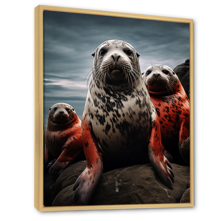 Grey Red Seal Silent Guardians - Marine Animals Large Canvas Wall Art