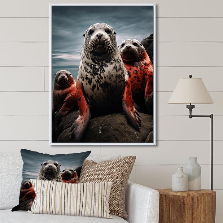 Grey Red Seal Silent Guardians - Marine Animals Large Canvas Wall Art