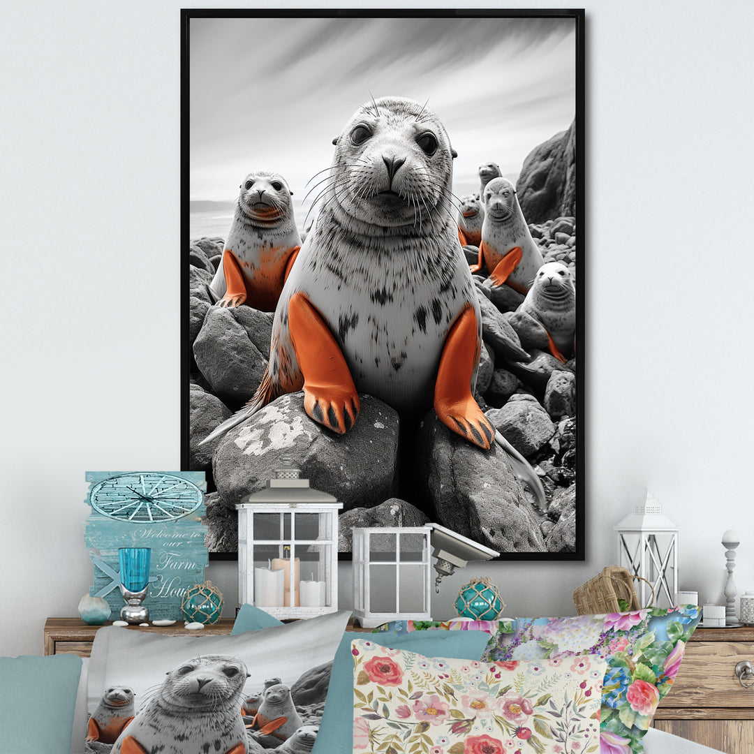 Grey Coral Seal Silent Guardians - Marine Animals Home Decor Art