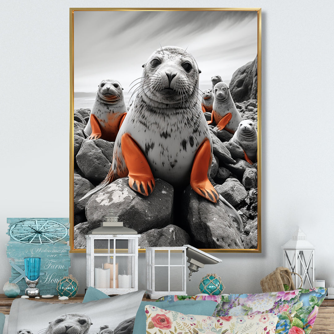 Grey Coral Seal Silent Guardians - Marine Animals Home Decor Art