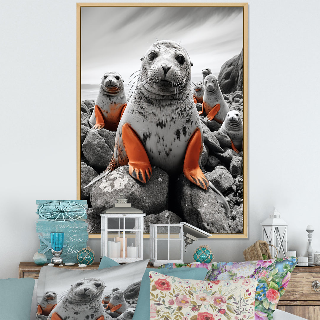 Grey Coral Seal Silent Guardians - Marine Animals Home Decor Art