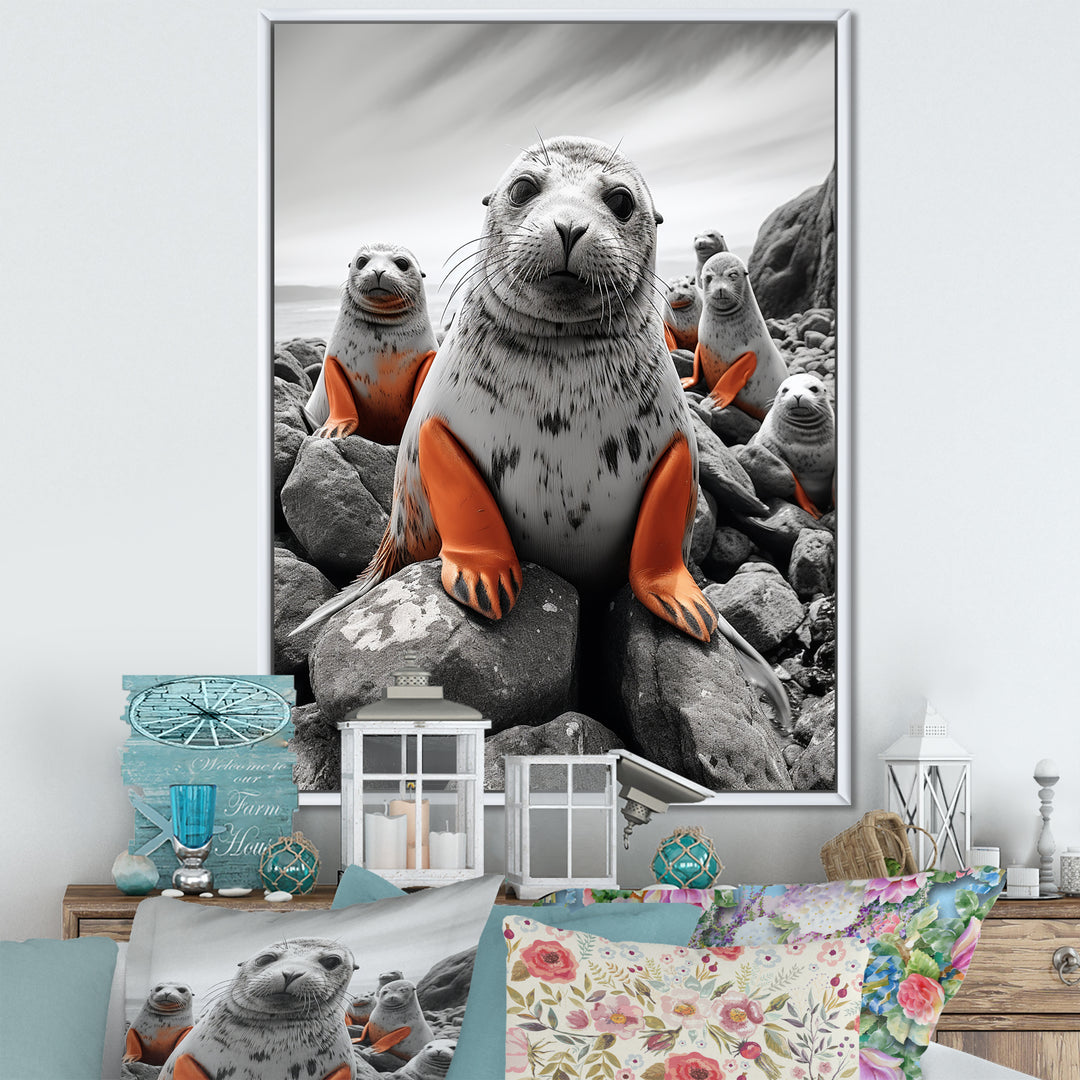 Grey Coral Seal Silent Guardians - Marine Animals Home Decor Art