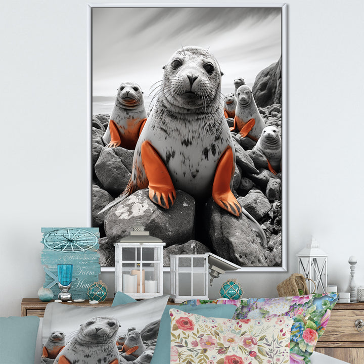 Grey Coral Seal Silent Guardians - Marine Animals Home Decor Art