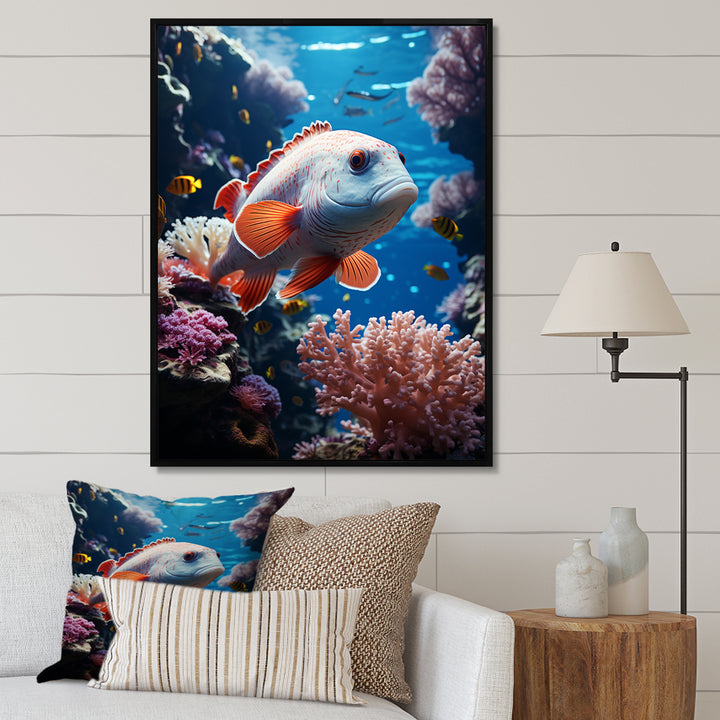 Orange Blue Marine Animals Underwater Symphony - Marine Animals Bedroom Wall Art