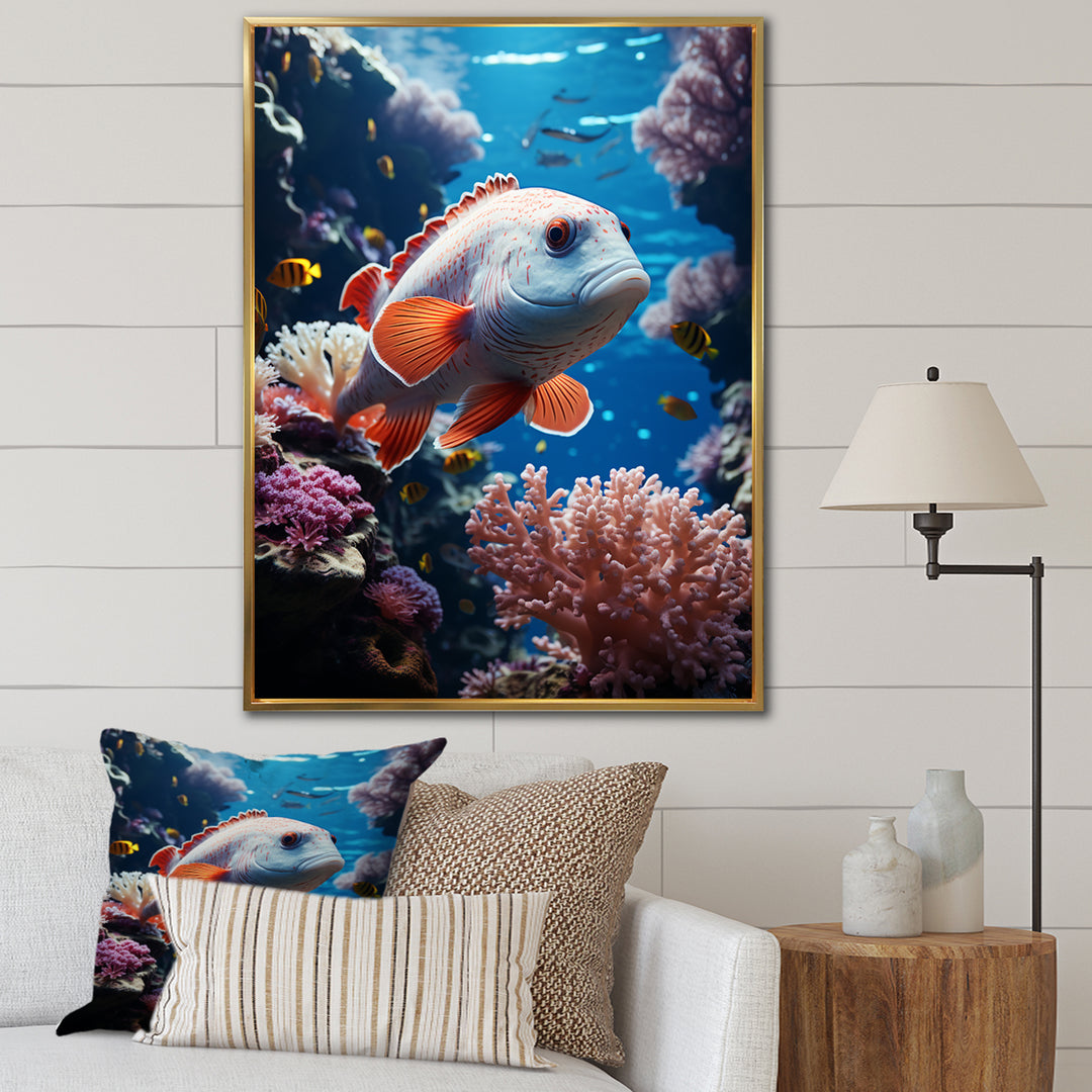 Orange Blue Marine Animals Underwater Symphony - Marine Animals Bedroom Wall Art
