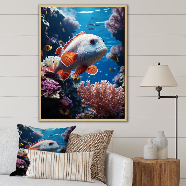 Orange Blue Marine Animals Underwater Symphony - Marine Animals Bedroom Wall Art