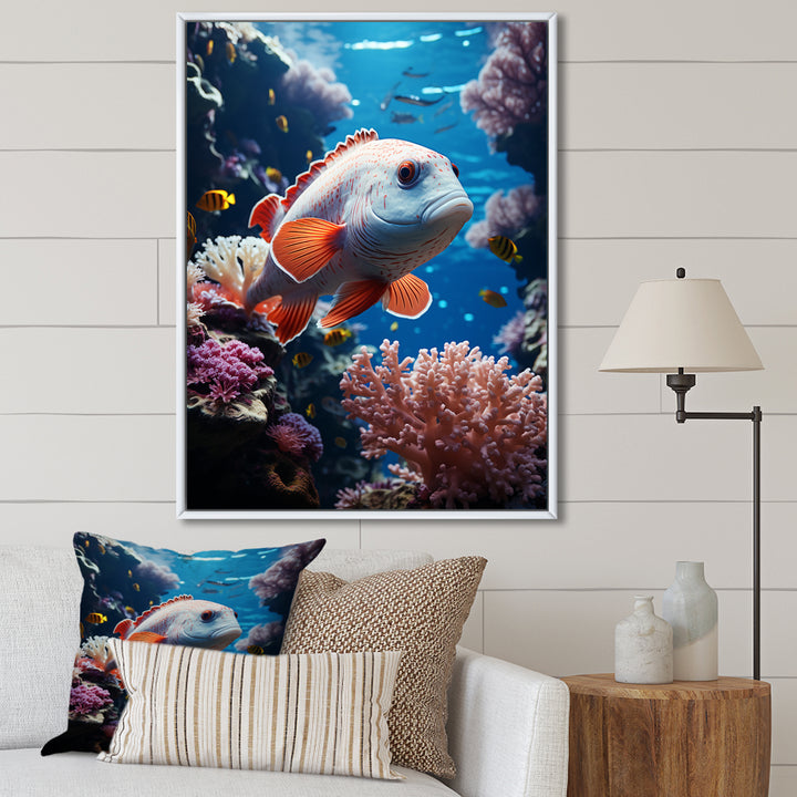 Orange Blue Marine Animals Underwater Symphony - Marine Animals Bedroom Wall Art