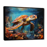 Green Blue Turtle Underwater Symphony - Marine Animals Canvas Wall Art