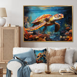 Green Blue Turtle Underwater Symphony - Marine Animals Canvas Wall Art