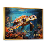 Green Blue Turtle Underwater Symphony - Marine Animals Canvas Wall Art