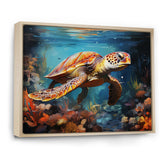 Green Blue Turtle Underwater Symphony - Marine Animals Canvas Wall Art