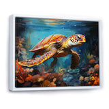 Green Blue Turtle Underwater Symphony - Marine Animals Canvas Wall Art
