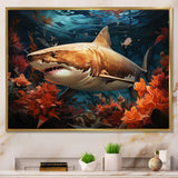 Grey Orange Shark Underwater Symphony - Marine Animals Canvas Wall Art